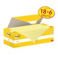 Post-It Notes, Gelb, 76 mm x 76 mm, Promotion, 100 Blatt/Block, 18 Blöcke + 6 Gratis/Packung