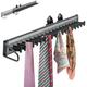 Sliding Tie Racks for Closet, 20 Tie Hanger Pull Out Tie and Belt Rack Storage Organizer with Slider, Side Mount Closet Holder Hanger Rail with 20 Hooks for Scarves Ties Belts Shawls