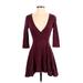 Kimchi Blue Casual Dress - A-Line Plunge 3/4 sleeves: Burgundy Marled Dresses - Women's Size Small