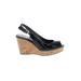 Stuart Weitzman Wedges: Slingback Platform Boho Chic Black Print Shoes - Women's Size 6 - Peep Toe