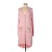 Kye Mi Casual Dress - High/Low Plunge Long sleeves: Pink Solid Dresses - New - Women's Size Large