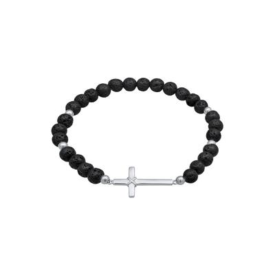 KUZZOI Lava Perlen Schwarz Kreuz 925 Silber 23 Herren Image