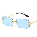 XaYbZc-Lunettes de soleil rectangulaires bleues sans monture pour hommes lunettes de soleil carrées