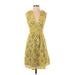 Plenty By Tracy Reese Cocktail Dress - A-Line Plunge Sleeveless: Yellow Floral Dresses - Women's Size 2