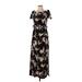 1.State Casual Dress - A-Line Boatneck Short sleeves: Black Floral Dresses - Women's Size Small