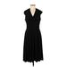 Evan Picone Cocktail Dress - Midi V Neck Short sleeves: Black Print Dresses - Women's Size 8