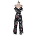 Zara Jumpsuit Plunge Sleeveless: Black Floral Jumpsuits - Women's Size X-Small