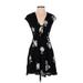 Sadie & Sage Casual Dress - A-Line V Neck Short sleeves: Black Floral Dresses - Women's Size X-Small