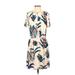 Tory Burch Casual Dress Crew Neck Short sleeves: Ivory Floral Dresses - Women's Size 4