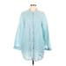 Eileen Fisher Casual Dress - Shirtdress High Neck Long sleeves: Blue Print Dresses - Women's Size Large