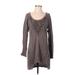 Free People Casual Dress - Shift Scoop Neck Long sleeves: Gray Dresses - Women's Size X-Small