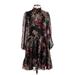 Melonie T Cocktail Dress - A-Line Mock 3/4 sleeves: Black Floral Dresses - Women's Size 2