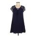 Blue Rain Casual Dress - Mini V-Neck Short sleeves: Blue Print Dresses - Women's Size Medium