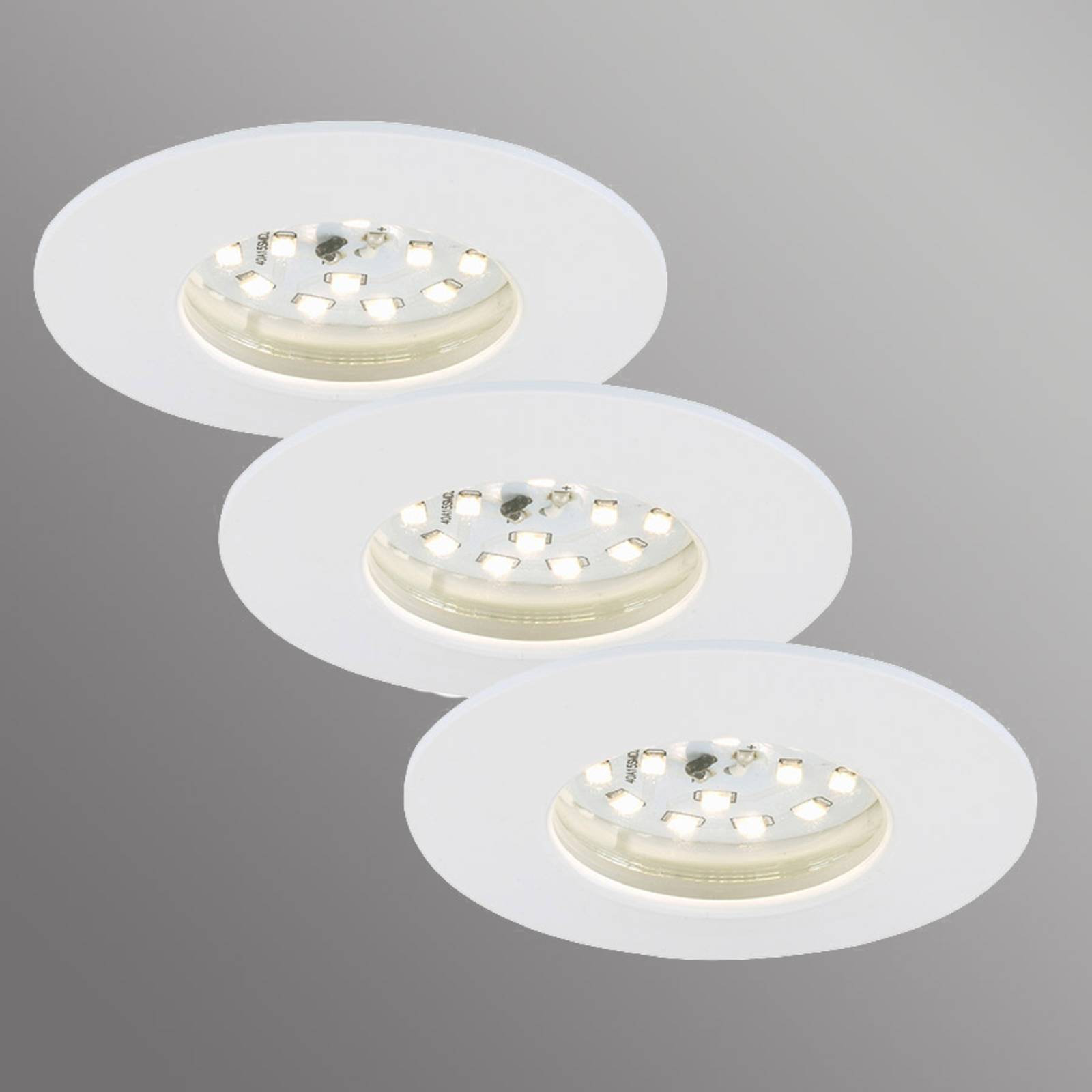 Briloner LED-Einbauleuchte Attach Dim, IP44, 3er-Set, weiß dimmbar, weiß / opal, für Badezimmer, Kunststoff, Modern