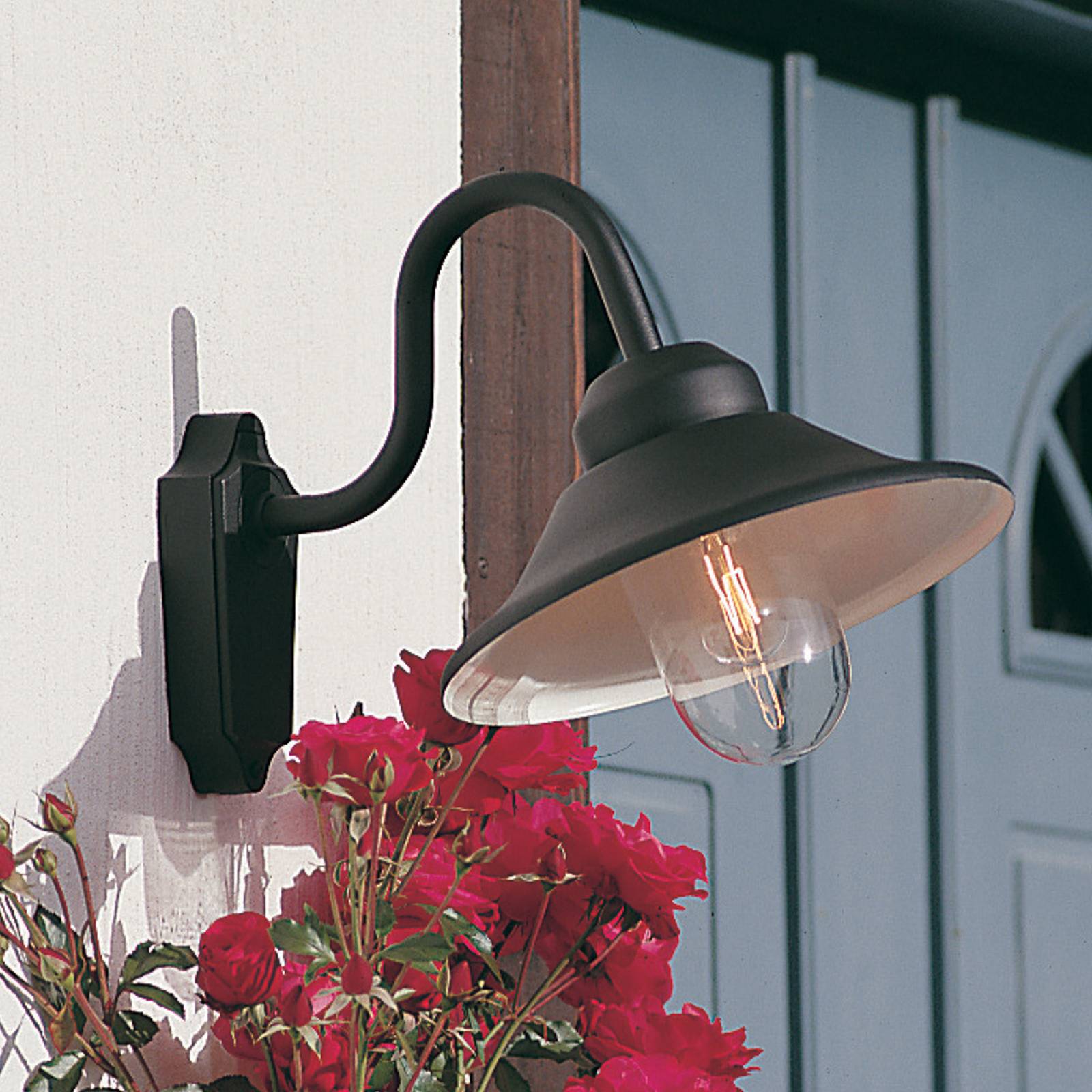 Konstsmide Aussenwandleuchte Vega, dimmbar, schwarz, Glas, Wandleuchte außen