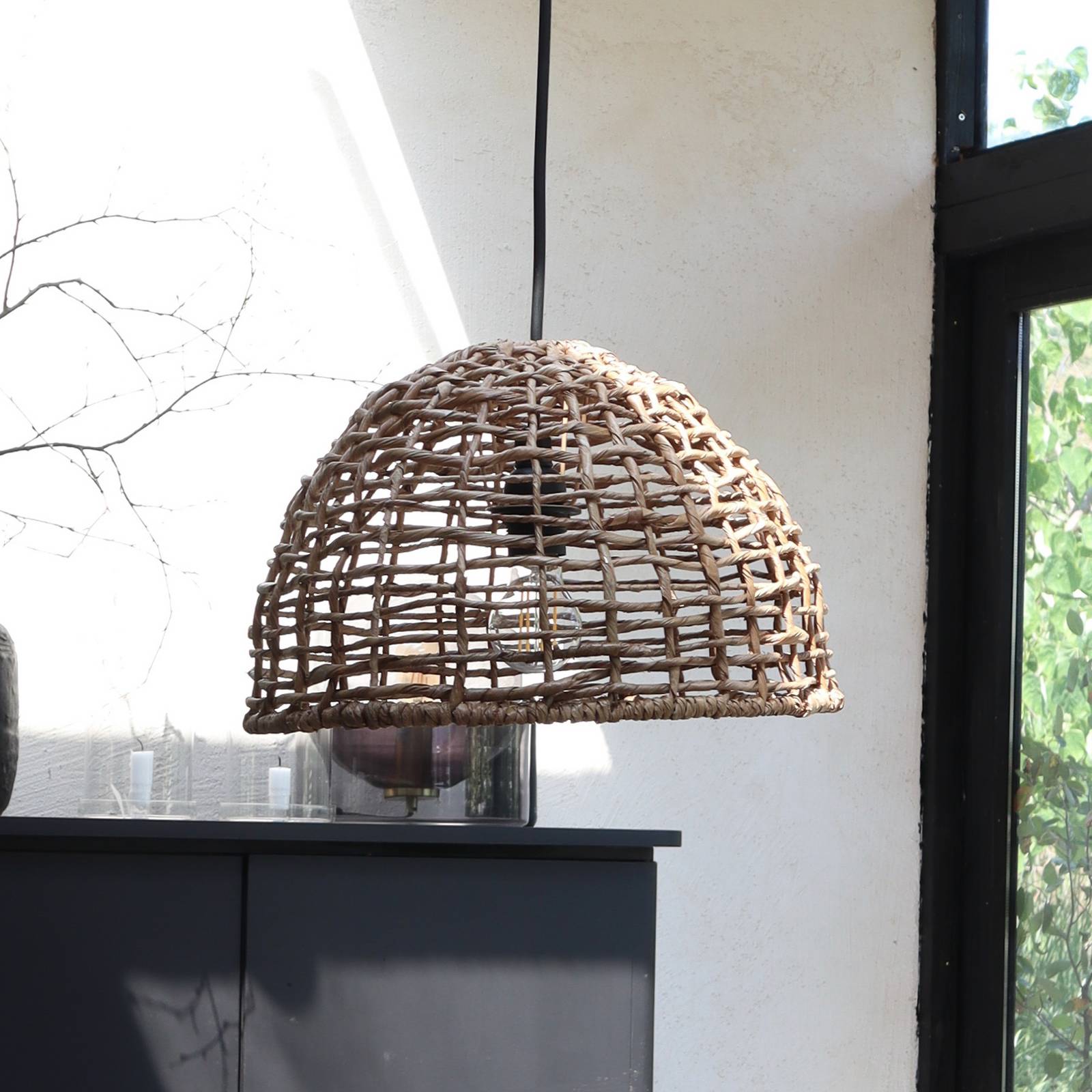 PR Home Außenhängeleuchte Cebu, Ø 37 cm, Kabel 2,5m, IP44 dimmbar, Holz hell, Holz, Landhaus / Rustikal