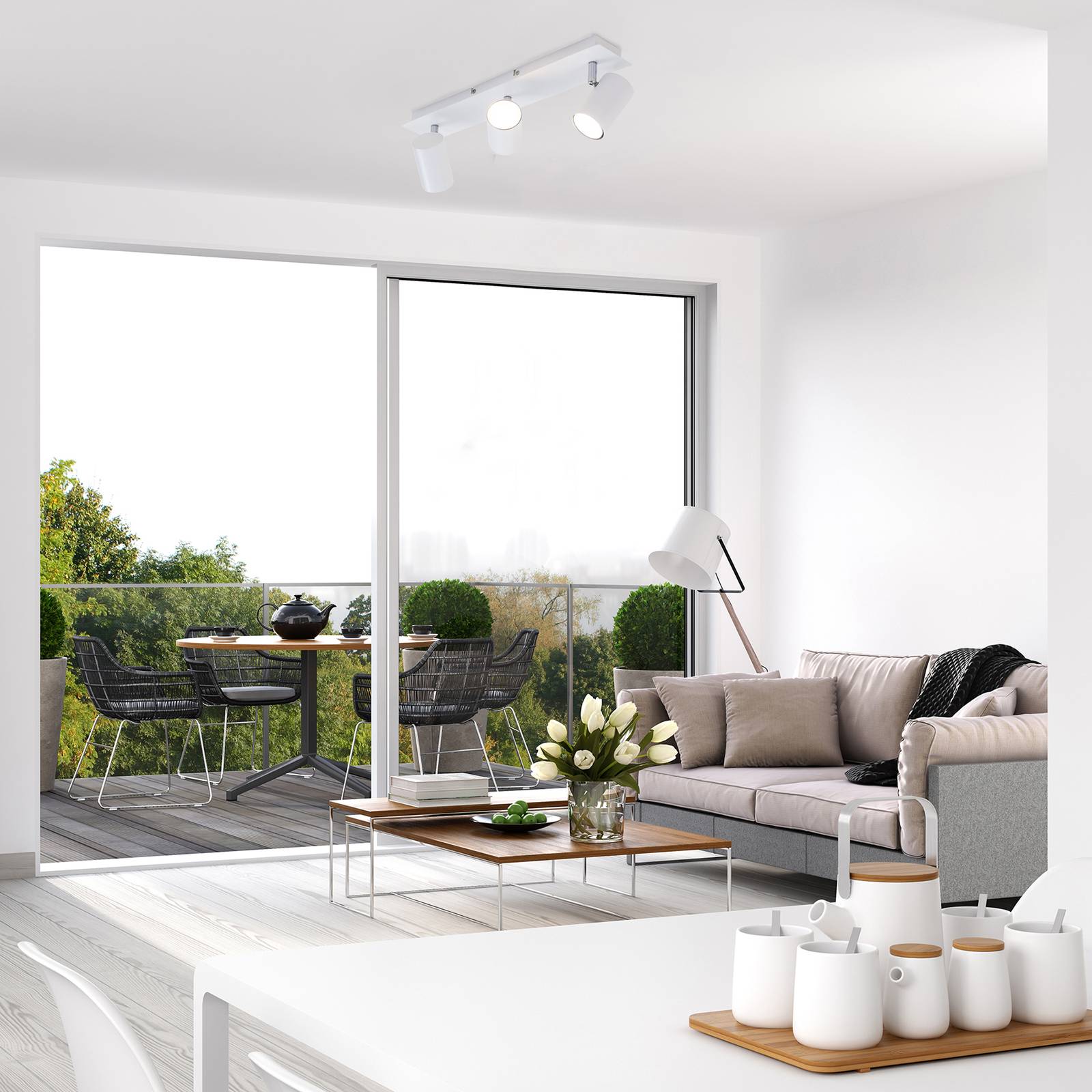 Briloner Deckenleuchte Run, schwenkbar, 3-fl., weiß dimmbar, weiß / opal, für Wohn- / Esszimmer, Metall, Modern, Strahler