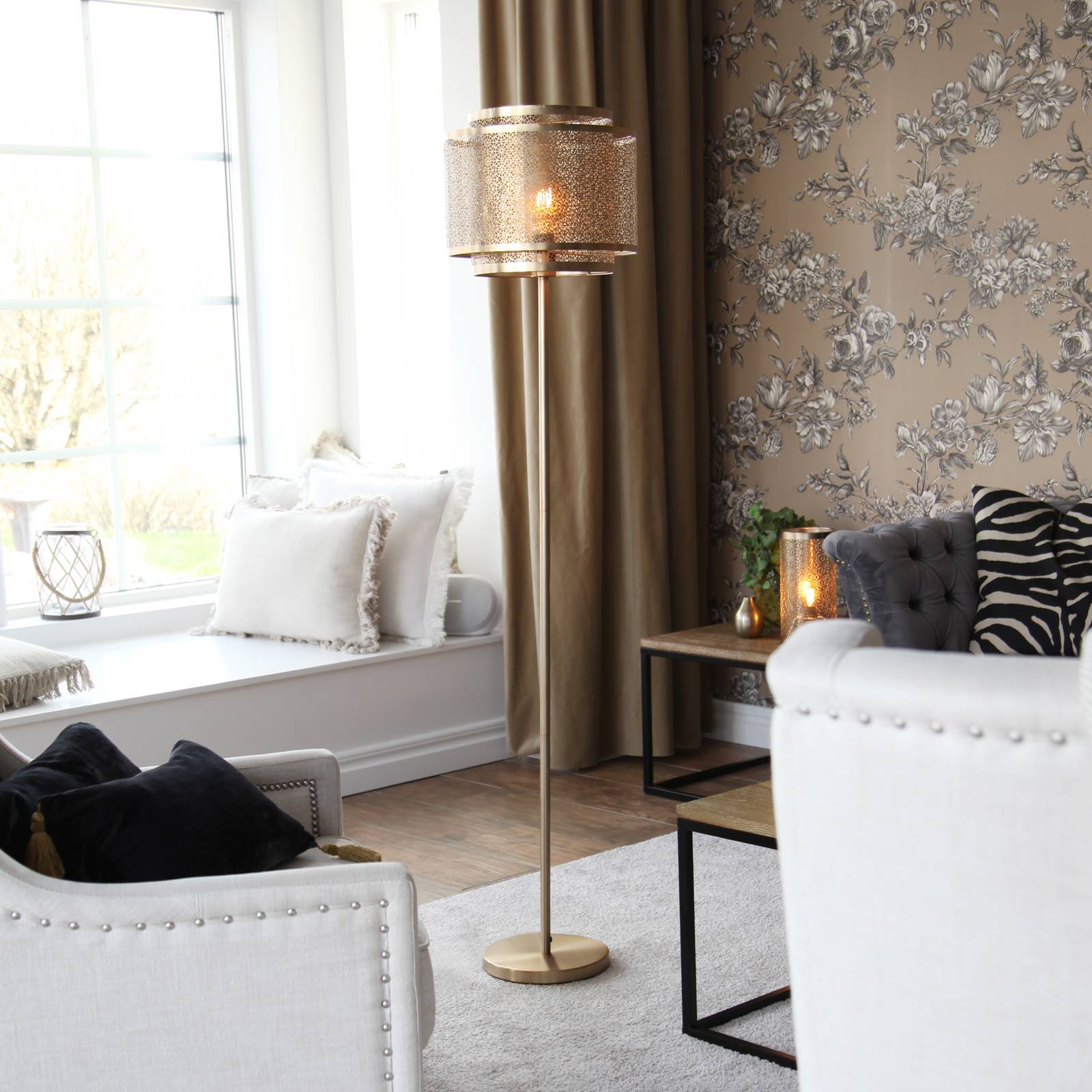 By Rydéns Stehlampe Hermine, messing / gold, für Wohn- / Esszimmer, Metall, Marokkanisch / Orientalisch, Stehlampe