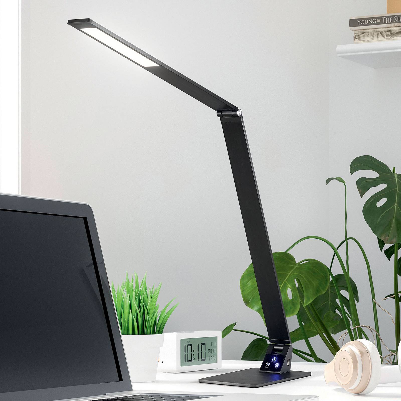 Fabas Luce LED Schreibtischlampe Wasp, dimmbar, schwarz, für Arbeitszimmer / Büro, Metall, Modern, LED Tischlampe