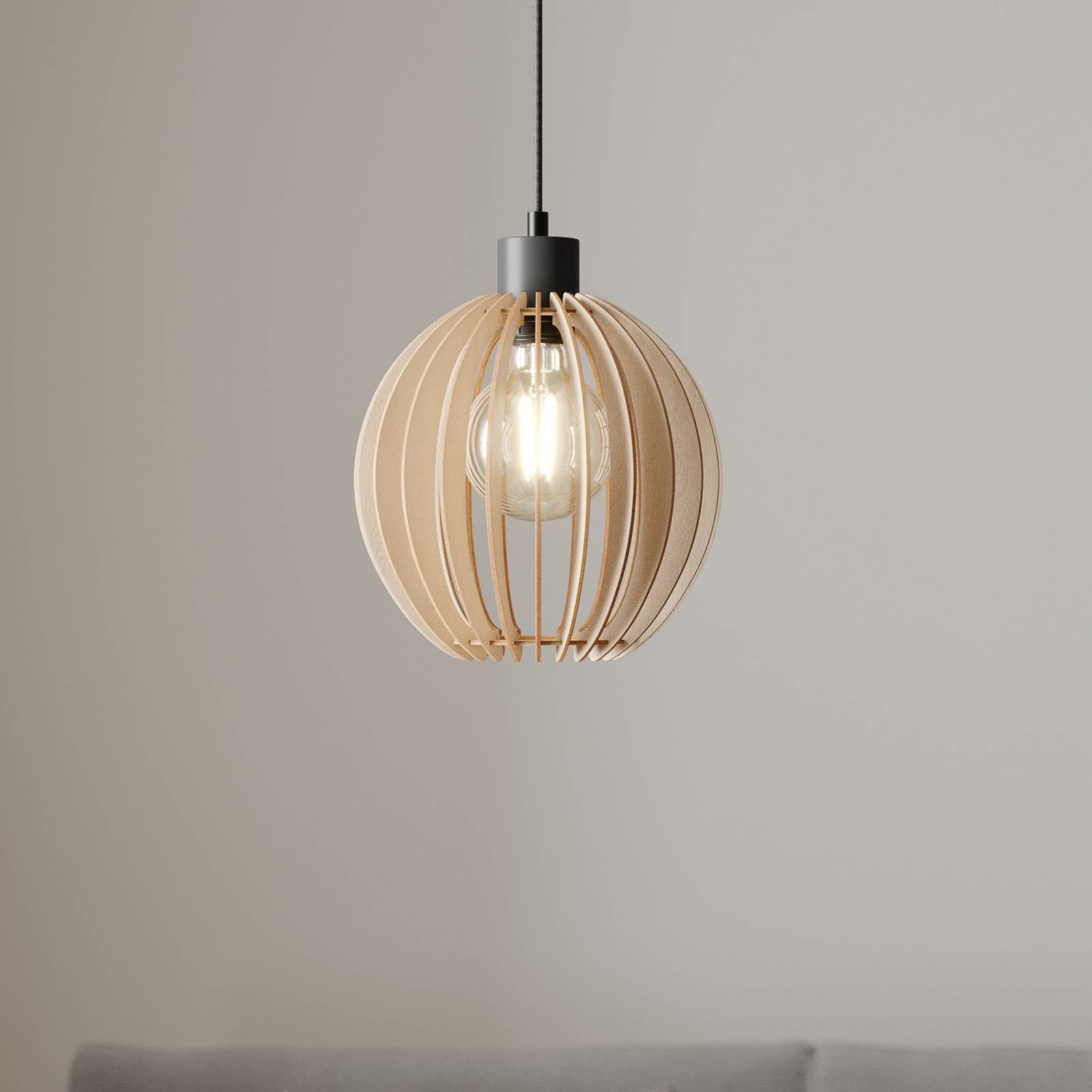 Hängelampe Clay Envostar, dimmbar, Holz hell, für Wohn- / Esszimmer, Holz, Skandinavisch, Pendelleuchte