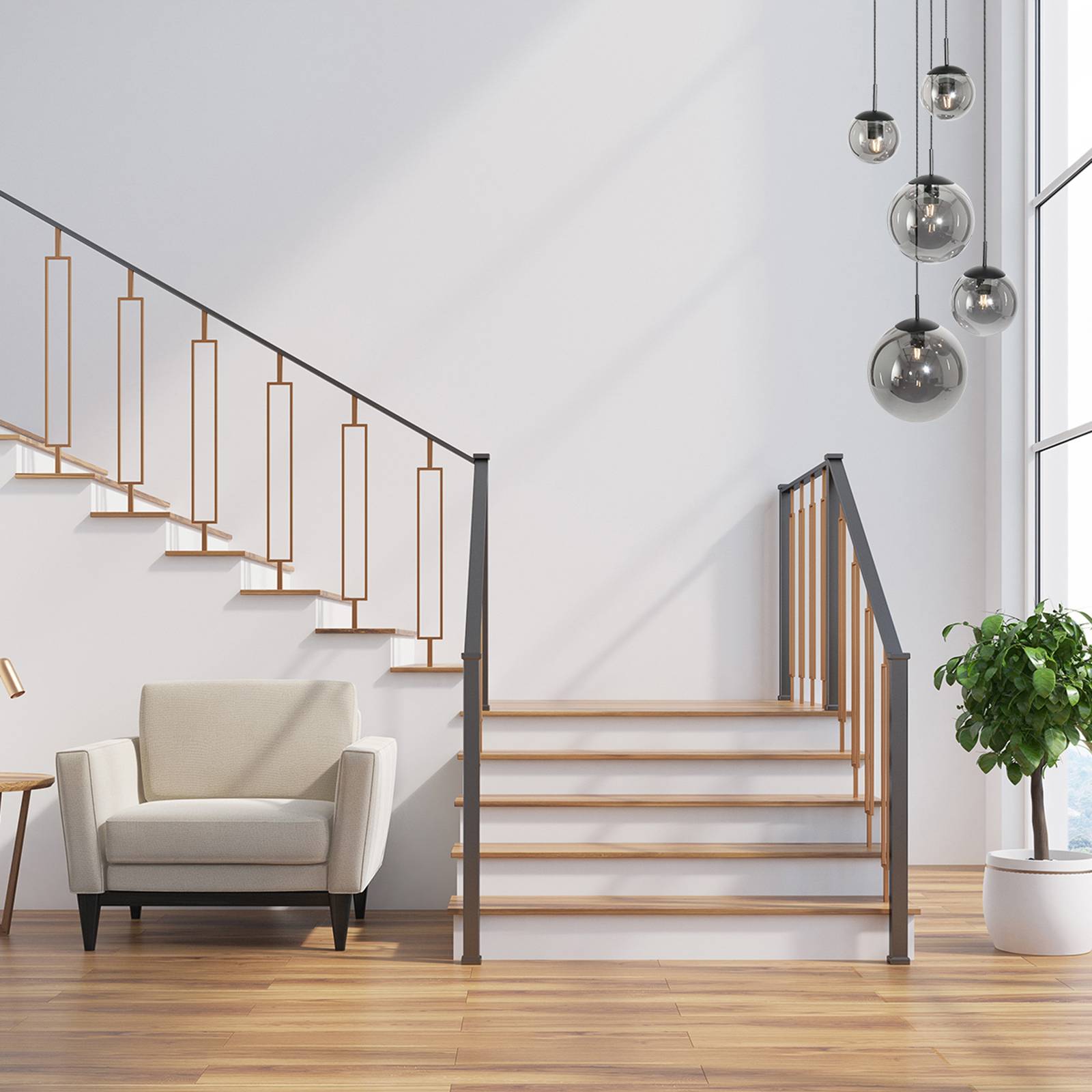 Steinhauer Glas Hängelampe Bollique, dimmbar, schwarz, für Wohn- / Esszimmer, Metall, Modern, Pendelleuchte