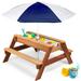 Kids 3-in-1 Sand & Water Activity Table Wood Outdoor Convertible Picnic Table w/ Umbrella 2 Play Boxes Removable Top - Navy