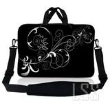 Laptop Skin Shop 17-17.3 inch Neoprene Laptop Sleeve Bag Carrying Case with Handle and Adjustable Shoulder Strap - Vines Black and White Swirl Floral