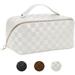 Large Capacity Travel Makeup Bag Portable Cosmetic Bag PU Leather Waterproof Toiletry Bag for Women Large Opening Design with Handle and Divider