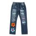 Womens Golf Pants Flower Printing Jeans For Women s Pull On Mid Rise Stretch Classic Jeans Petite Sweatpants For Women