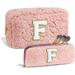 Fankiway 2 PC Initial Makeup Bag Travel Makeup Bag Makeup Pouch Make Up Bag Cosmetic Travel Bag Lamb Wool Makeup Bag Cute Makeup Bag Beauty Bag Graduation Gifts Beauty & Personal Care Products