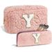 2PCS Initial Makeup Bag Travel Makeup Bag Makeup Pouch Make Up Bag Cosmetic Travel Bag Lamb Wool Makeup Bag Cute Makeup Bag Beauty Bag Graduation Gifts Beauty & Personal Care