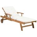 Chaise longue en bois naturel avec coussin blanc crème