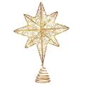 Christmas Tree Topper Star Shaped Lamp Lighted Gold Tinsel Decoration Earth Tones