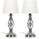 Pair of Traditional Table Lamps Fabric Tapered Lampshades Lights - Chrome + led Bulbs