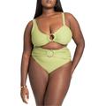 Plus Size Women's Ring Hardware Bikini Bottom by ELOQUII in Sage Green (Size 22)