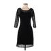 Express Cocktail Dress - Sheath Scoop Neck 3/4 sleeves: Black Print Dresses - Women's Size Small