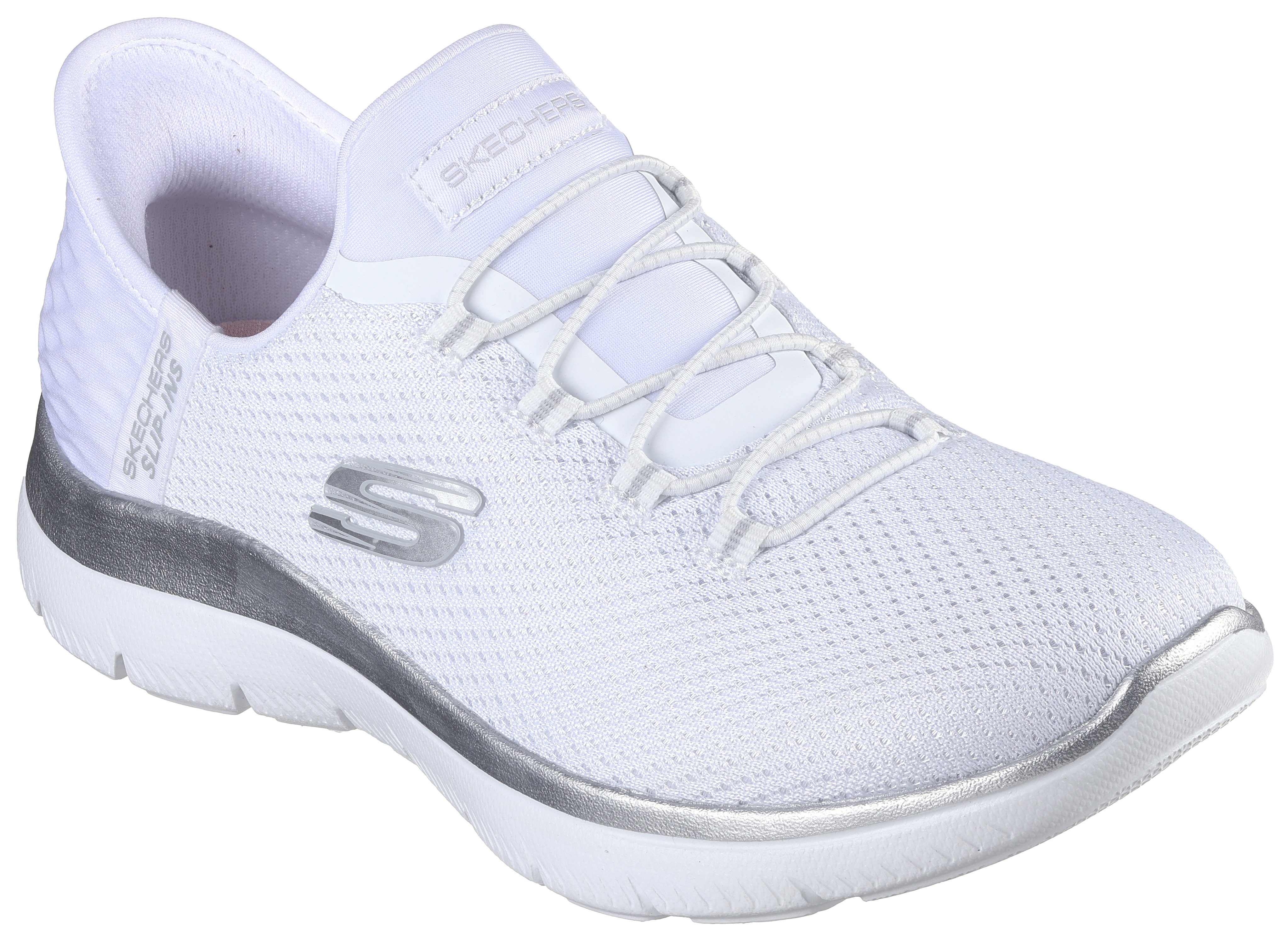 Slip-On Sneaker SKECHERS "SUMMITS-DIAMOND DREAM", Damen, Gr. 41, weiß, Textil, Schuhe, Schlupfschuh, Freizeitschuh mit praktischer Slip-Ins Funktion, Topseller