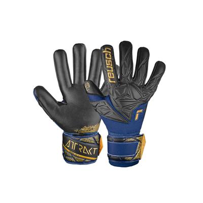 Torwarthandschuhe REUSCH "Attrakt Gold X NC", Damen, Gr. 10, bunt (goldfarben, blau), 53% Elastodien, 33% Polyester, 3% Polyurethan, 1% Baumwolle, mehrfarbig, sportlich, Handschuhe, mit Negative Cut Image