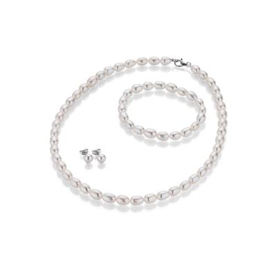 Schmuckset FIRETTI "Multipack Schmuck Geschenk Silber 925 Halskette Armband Ohrstecker", bunt (silberfarben, weiß), Schmuck-Sets, Damen, Silber 925 (Sterlingsilber), Nylon, Seide, Perlen, Made in Germany - mit Süßwasserzuchtperlen Image