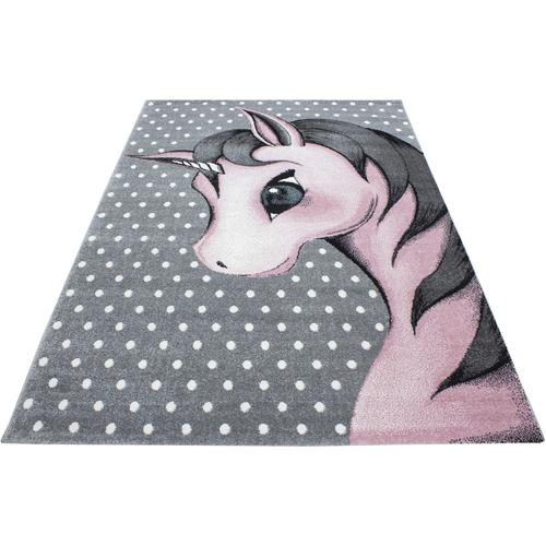 Kinderteppich AYYILDIZ TEPPICHE ""Kids 590"" Teppiche Gr. B: 200 cm 1 St., 12 mm, L: 290 cm, pink Kinder Einhorn Motiv, Kurzflor