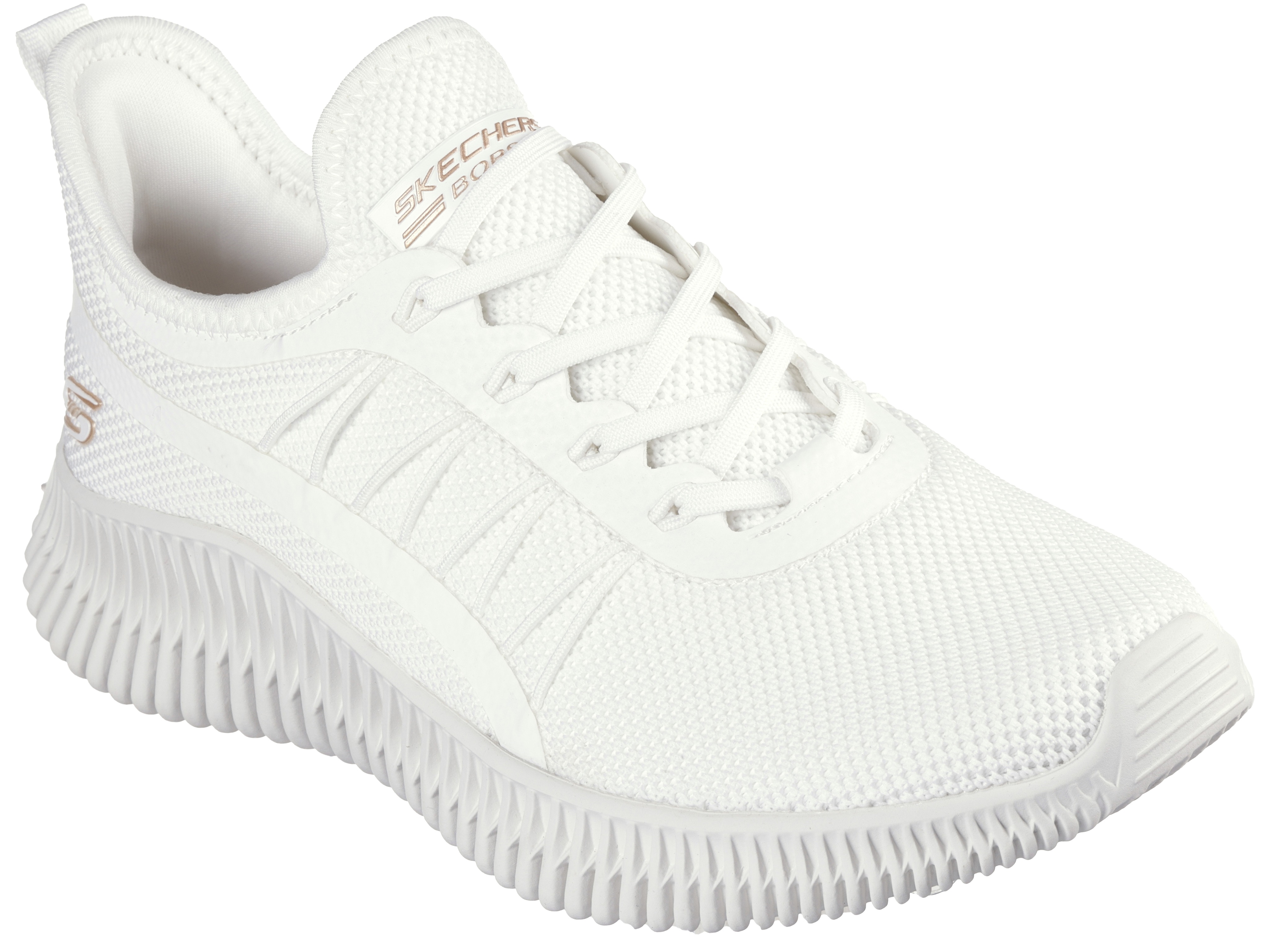 Slip-On Sneaker SKECHERS "BOBS GEO-NEW AESTHETICS", Damen, Gr. 38, weiß (sanftes weiß), Textil, Schuhe, Freizeitschuh, Schlupfschuh in veganer Verarbeitung