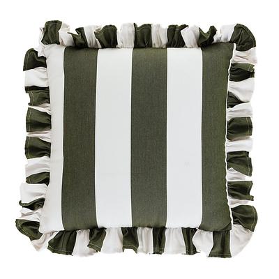 Sunbrella Outdoor Ruffle Pillow Cover - Canopy Stripe Fern/White Sunbrella - Ballard Designs