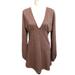 Free People Dresses | Free People Deep V-Neck, Long Balloon Sleeve, Houndstooth Dress, Size L | Color: Red/Tan | Size: L