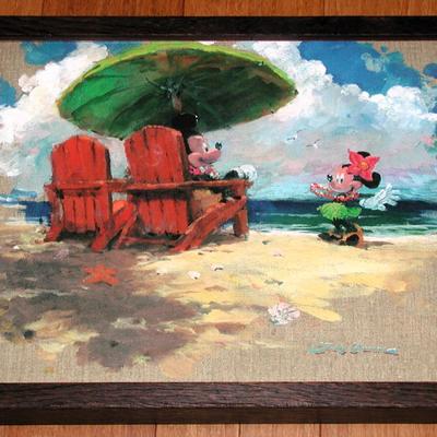 Disney Wall Decor | Disney James Coleman Shorefront Hula Canvas Print Custom Framed 17.5x13.75" Veuc | Color: Green/Tan | Size: Os