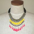 Anthropologie Jewelry | Anthropologie Neon Boho Chain Bead Waterfall Statement Bib Adjustable Necklace | Color: Black/Yellow | Size: Os