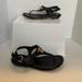 Michael Kors Shoes | Michael Kors Leather Sandals Flip Flops Black Womens Shoes Summer Lock Sz 6.5 | Color: Black/Gold | Size: 6.5