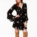 Free People Dresses | Free People Jasmine Floral Embroidered V-Neck Long Bell Sleeve Mini Dress | Color: Black/White | Size: 2