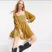 Free People Dresses | Free People Daphne Velvet Sleeve Mini Dress In Olive Green | Color: Gold/Green | Size: Xs