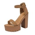 Sandals for Women UK High Fashion Women Heels Footwear Wedges Casual Open Toe Platforms Wedge Heel Black Shoes Retirement Gift for Woman Zapatos Para Mujer (ZF-4-Khaki, 5.5)
