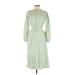 Rue Stiic Casual Dress - A-Line High Neck 3/4 sleeves: Green Print Dresses - Women's Size Small